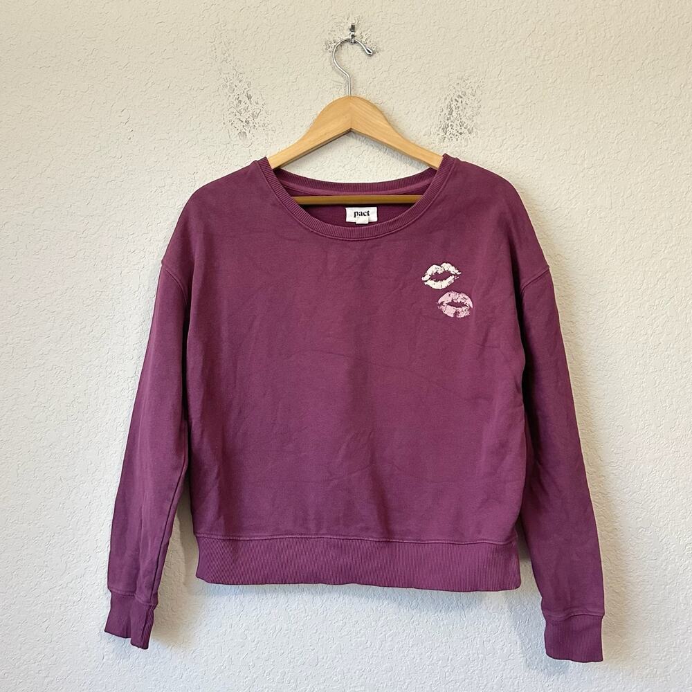 PACT Sweatshirt Burgundy Kisses Pullover Athleisure College Sports